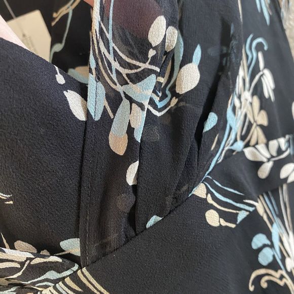 Ann Taylor Loft Dress  Black Floral Silk Midi Sleeveless Surplice NWT size 8 - Picture 6 of 12